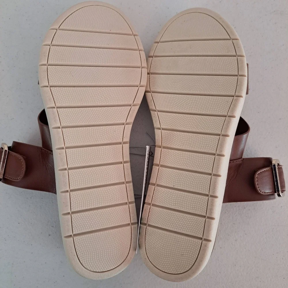 Anne Klein iFlex Wedge Sandals Womens 7.5 Cognac New Buckle Strappy 1247-630